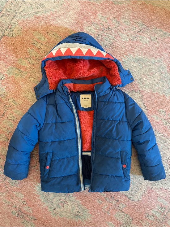 Boden Other - Boden blue shark kids jacket with coral sherpa lining (broken zipper)